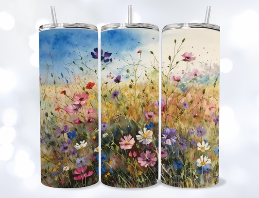 20oz Boho Blue Sky Flowers Tumbler